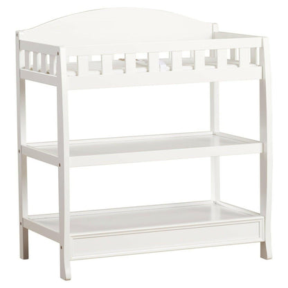 Modern White Wooden Baby Changing Table with Safety Rail Pad and Strap - FurniFindUSA