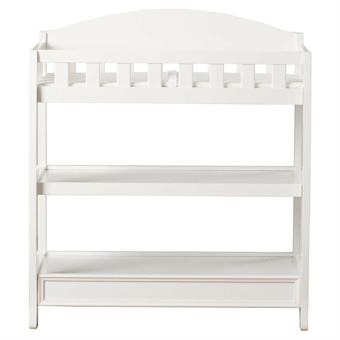 Modern White Wooden Baby Changing Table with Safety Rail Pad and Strap - FurniFindUSA