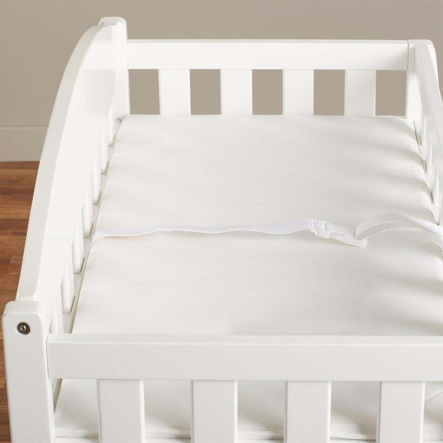 Modern White Wooden Baby Changing Table with Safety Rail Pad and Strap - FurniFindUSA