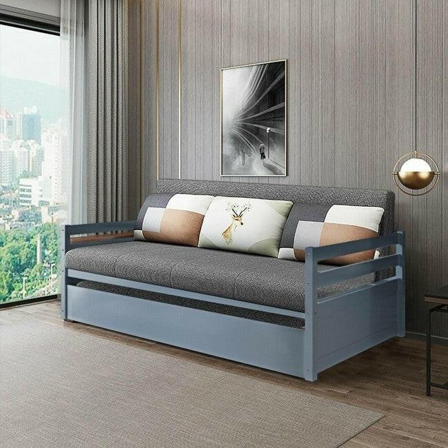 Twin/Twin Dorm Style Trundle Daybed Platform Bed Frame in Grey - FurniFindUSA