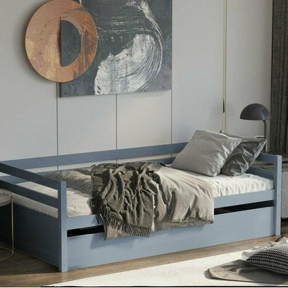 Twin/Twin Dorm Style Trundle Daybed Platform Bed Frame in Grey - FurniFindUSA