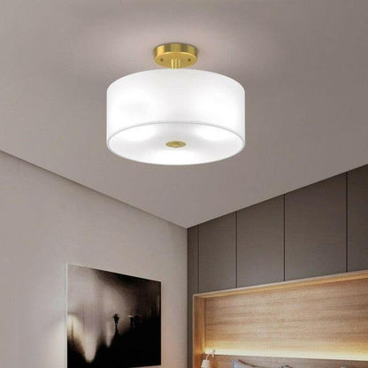 Modern 3-Light Ceiling Mount Glass Pendant Drum Lamp Chandelier White Bronze - FurniFindUSA