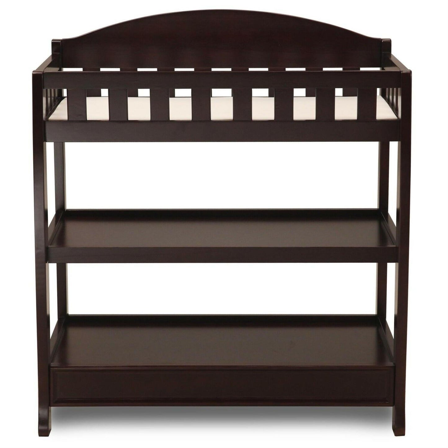 Modern Dark Brown Wooden Baby Changing Table with Safety Rail Pad and Strap - FurniFindUSA