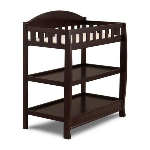 Modern Dark Brown Wooden Baby Changing Table with Safety Rail Pad and Strap - FurniFindUSA