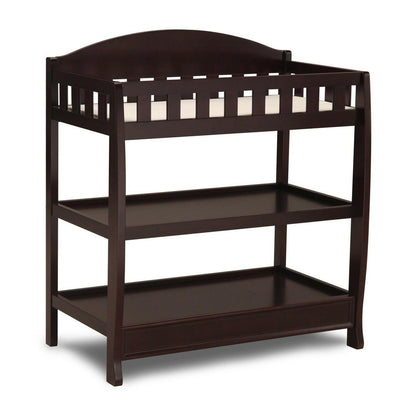 Modern Dark Brown Wooden Baby Changing Table with Safety Rail Pad and Strap - FurniFindUSA