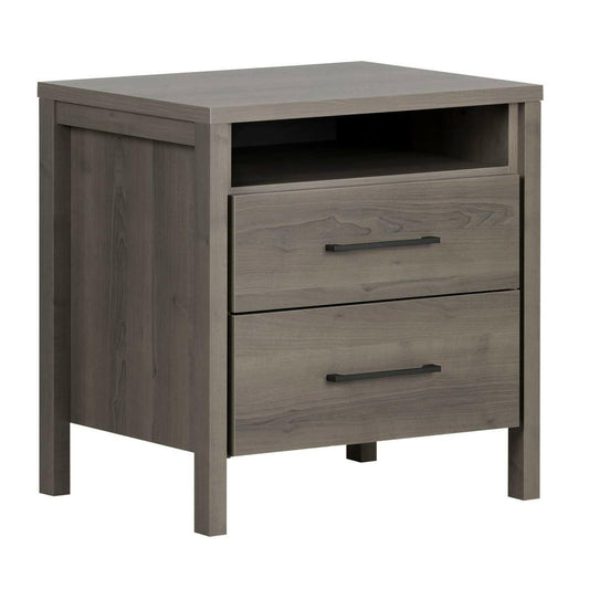 Modern Grey 2 Drawer Nightstand Cubby Storage Shelf - FurniFindUSA