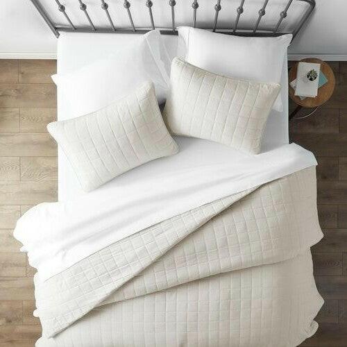 2 Piece Microfiber Farmhouse Coverlet Bedspread Set Ivory, Twin/Twin XL - FurniFindUSA