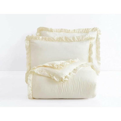 Full Size Ivory Microfiber 3-Piece Comforter Set with Ruffled Edge Trim - FurniFindUSA