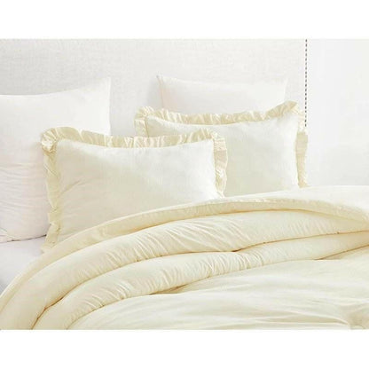 Full Size Ivory Microfiber 3-Piece Comforter Set with Ruffled Edge Trim - FurniFindUSA