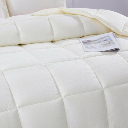 King Size Off White 3 Piece Microfiber Reversible Comforter Set - FurniFindUSA