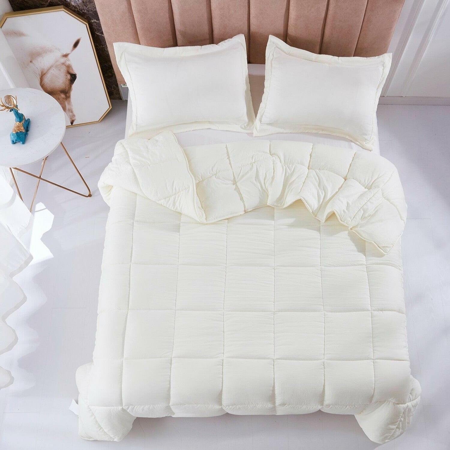 King Size Off White 3 Piece Microfiber Reversible Comforter Set - FurniFindUSA