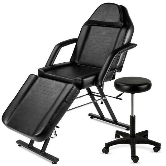 Black Adjustable Massage Bed Salon Chair w/ Hydraulic Stool - FurniFindUSA