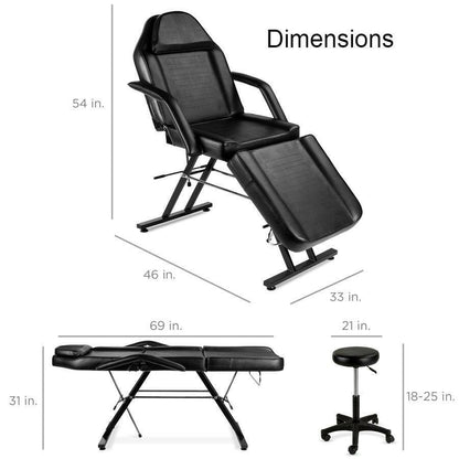 Black Adjustable Massage Bed Salon Chair w/ Hydraulic Stool - FurniFindUSA
