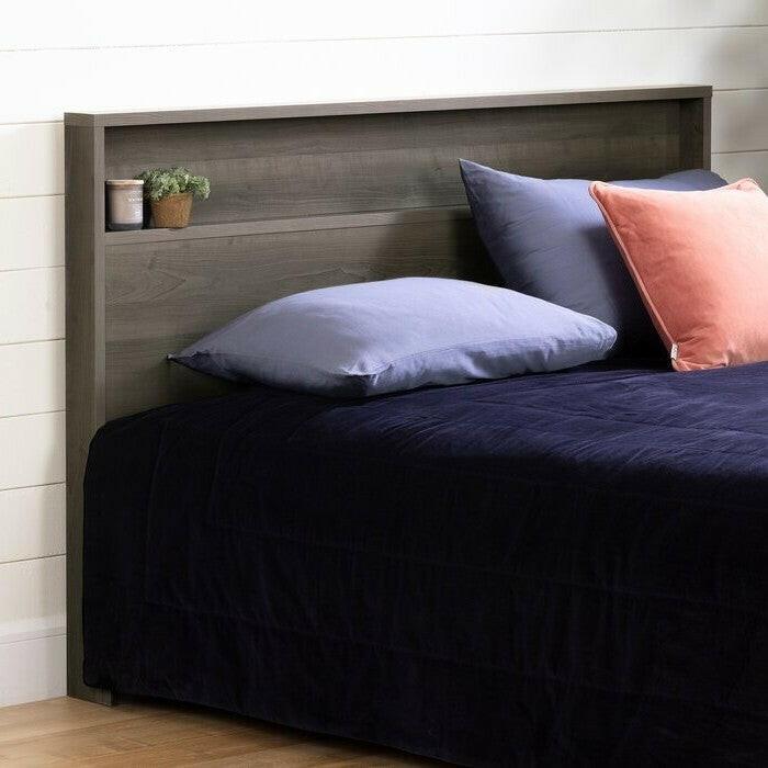 Full/Queen Size Modern Grey Storage Bookcase Panel Headboard - FurniFindUSA