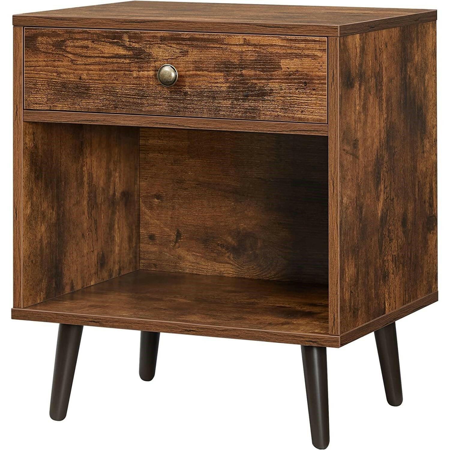 FarmHouse Retro Brown 1 Storage Drawer Nightstand - FurniFindUSA