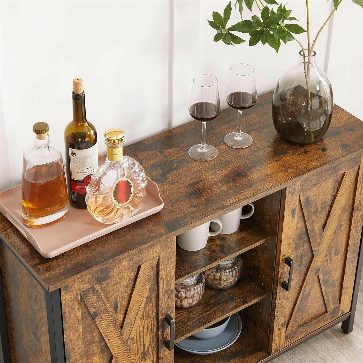 Rustic FarmHome 2 Barn Door Sideboard with Cupboard and Shelves - FurniFindUSA