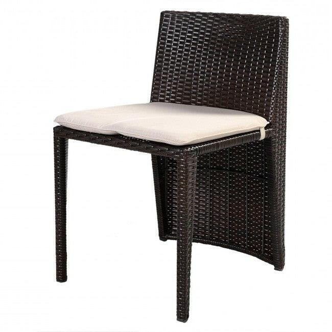 3 Piece Compact Espresso/White Wicker Patio Cushioned Outdoor Chair Table Set - FurniFindUSA