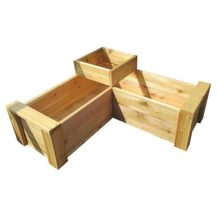 Heavy Duty Rot-Resistant Cedar 2 Level L-Shaped Planter Made in USA - FurniFindUSA