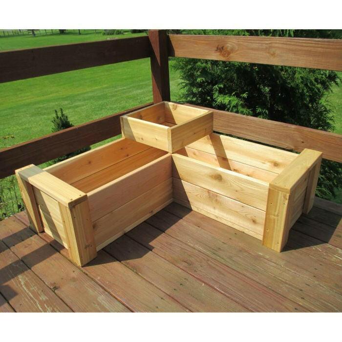 Heavy Duty Rot-Resistant Cedar 2 Level L-Shaped Planter Made in USA - FurniFindUSA