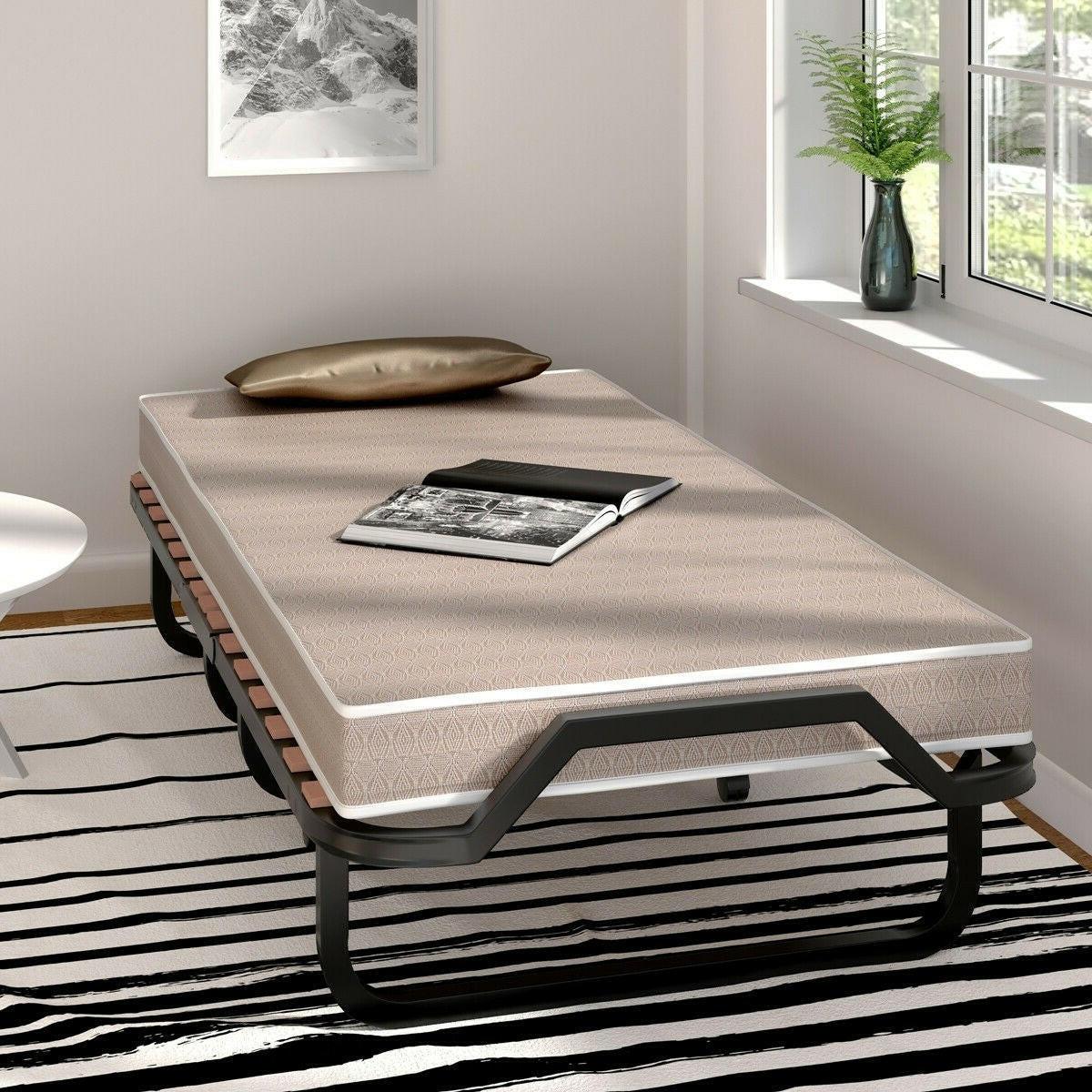 Rollaway Bed with Casters Wheels and Folding Memory Foam Mattress - FurniFindUSA