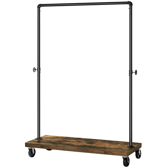 Rustic Industrial Laundry Pipe Garment Rack Lockable Wheels - FurniFindUSA