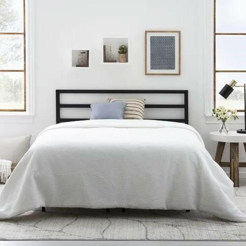 Queen size Modern Slatted Headboard in Matte Black Metal Finish - FurniFindUSA