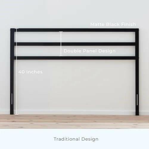 Queen size Modern Slatted Headboard in Matte Black Metal Finish - FurniFindUSA