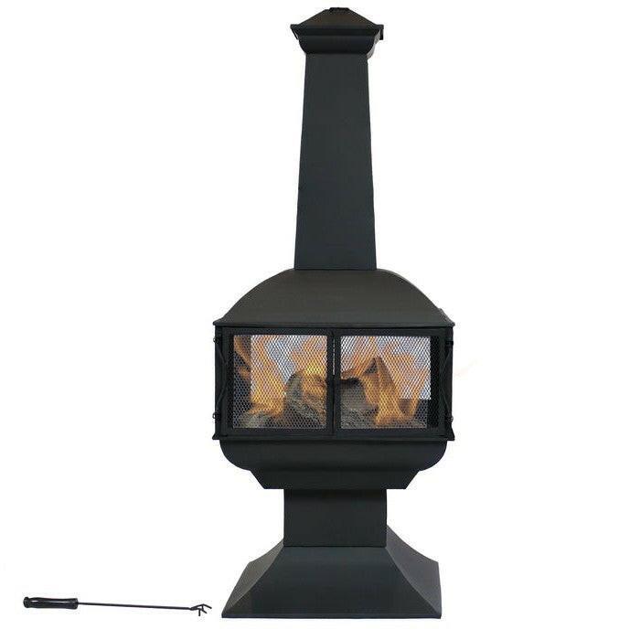 Large Black Outdoor Steel Chimenea Wood Burning Fire Pit - FurniFindUSA