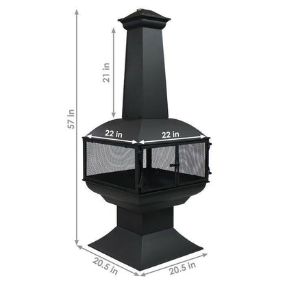 Large Black Outdoor Steel Chimenea Wood Burning Fire Pit - FurniFindUSA