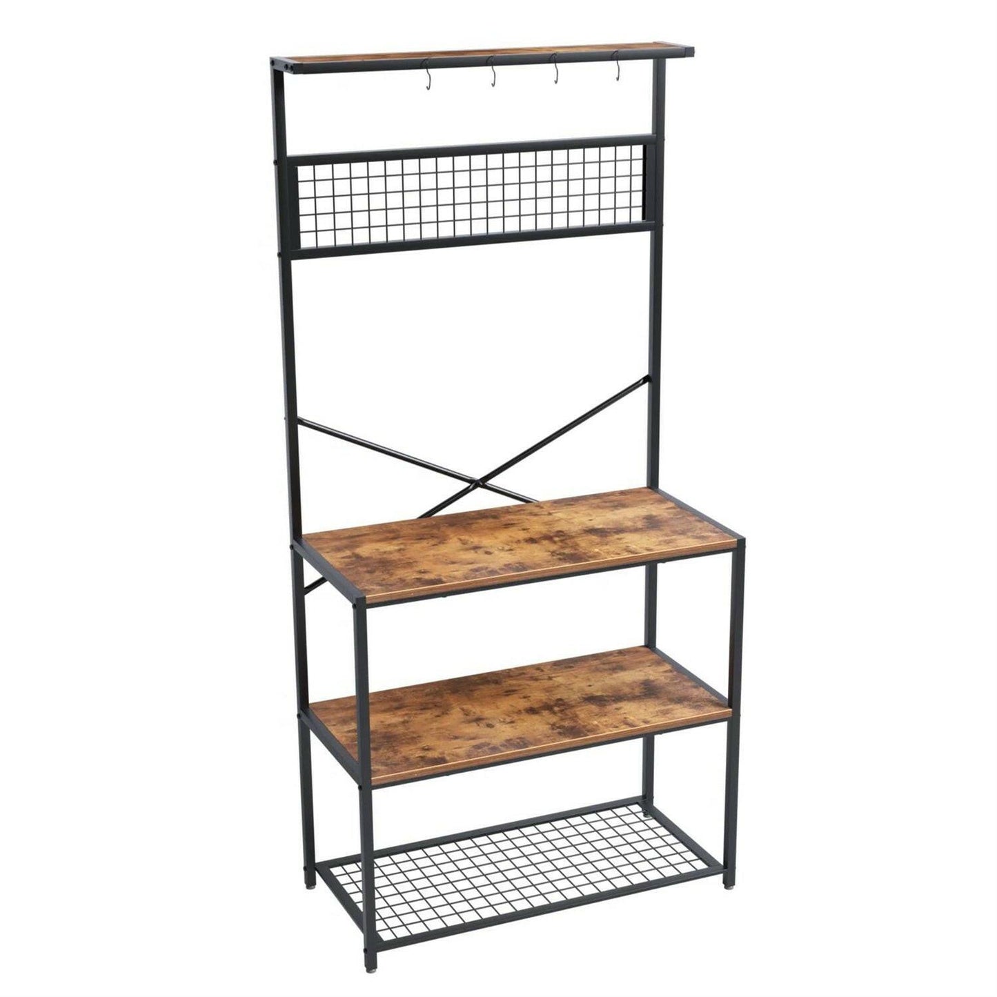 Modern Metal Wood 4-Shelf Kitchen Baker's Rack Microwave Stand - FurniFindUSA