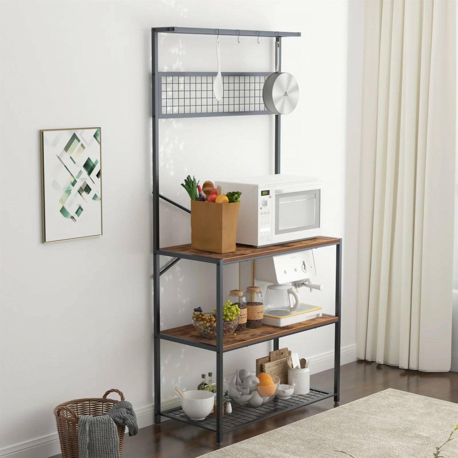 Modern Metal Wood 4-Shelf Kitchen Baker's Rack Microwave Stand - FurniFindUSA