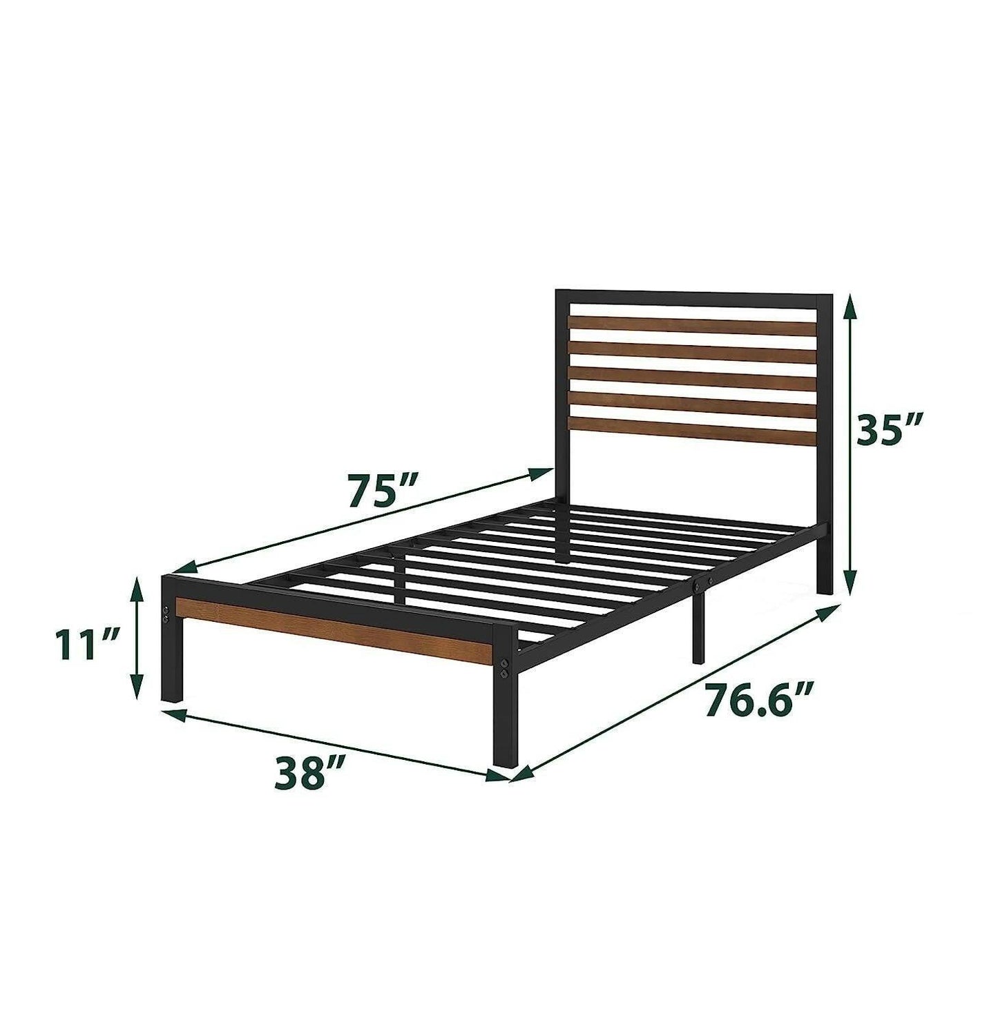 Twin Metal Platform Bed Frame with Bamboo Wood Slatted Headboard and Footboard - FurniFindUSA