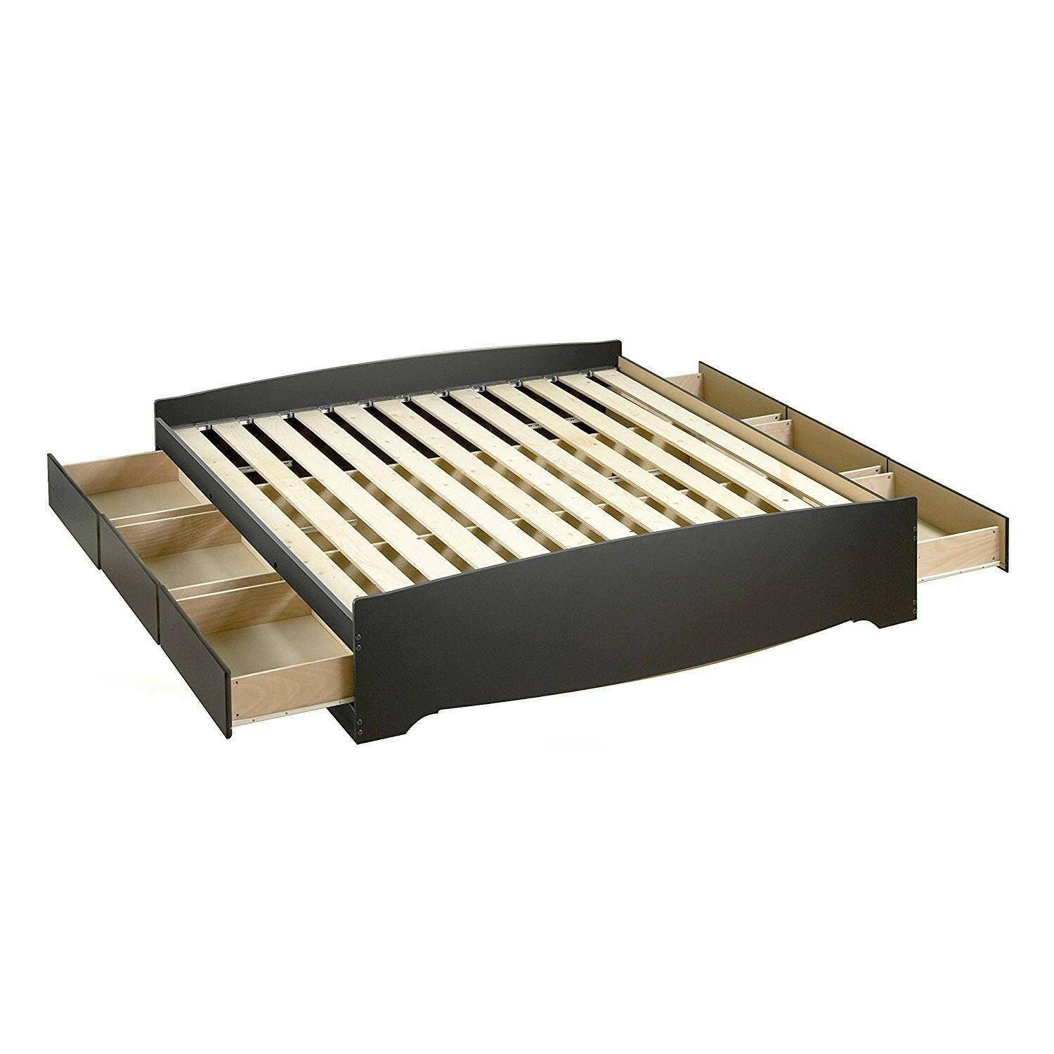 King size Black Wood Platform Bed Frame with Storage Drawers - FurniFindUSA