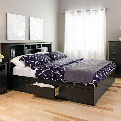 King size Black Wood Platform Bed Frame with Storage Drawers - FurniFindUSA