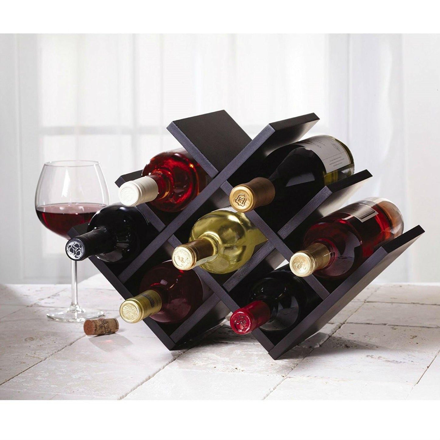 8-Bottle Mariposa Wine Rack Modern Design Dark Brown Finish - FurniFindUSA