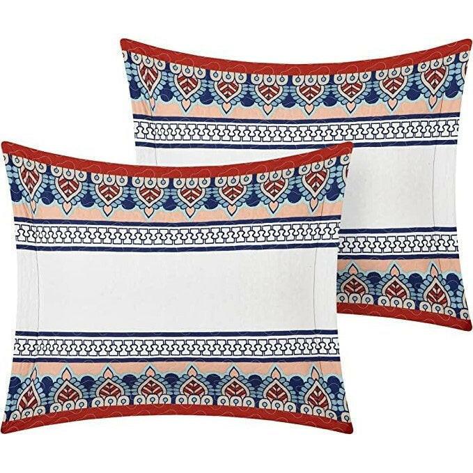 King size 4 Piece Cotton Blue White Boho Geometric Reversible Quilt Set - FurniFindUSA