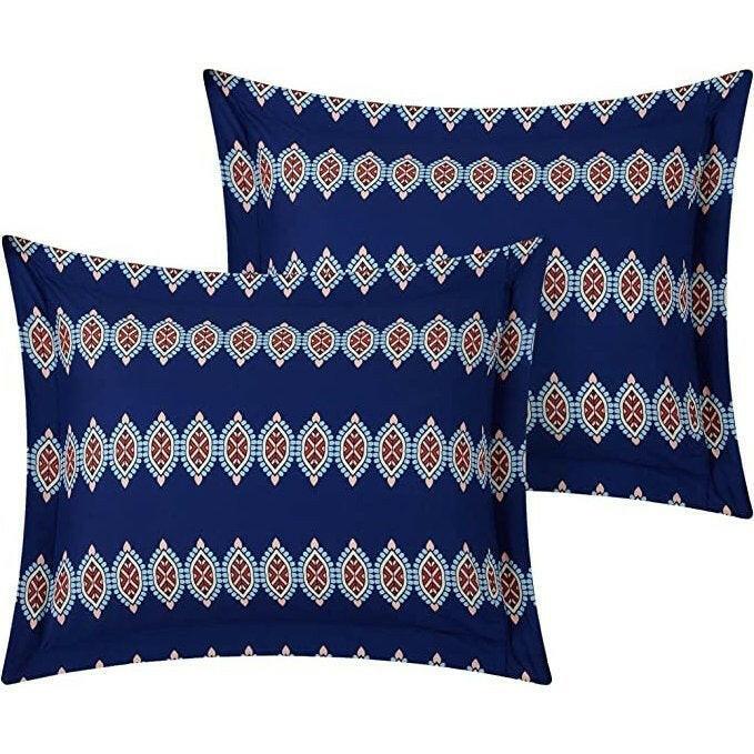 King size 4 Piece Cotton Blue White Boho Geometric Reversible Quilt Set - FurniFindUSA