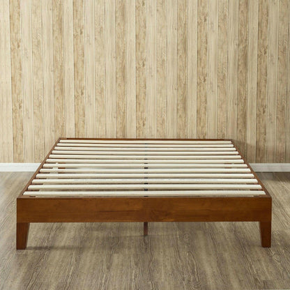 King size Modern Low Profile Solid Wood Platform Bed Frame in Cherry Finish - FurniFindUSA