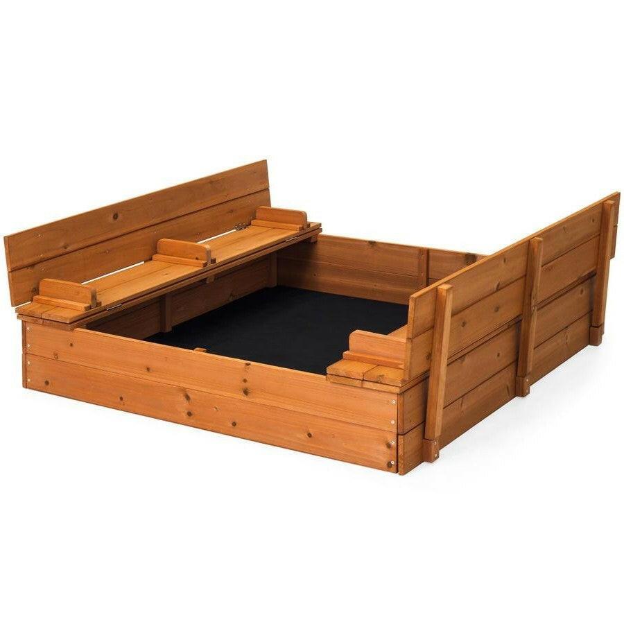 Sturdy Brown Cedar Kids Complete Seated Bench Sandbox - FurniFindUSA