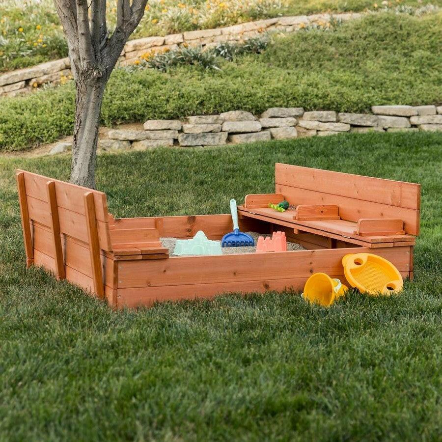 Sturdy Brown Cedar Kids Complete Seated Bench Sandbox - FurniFindUSA