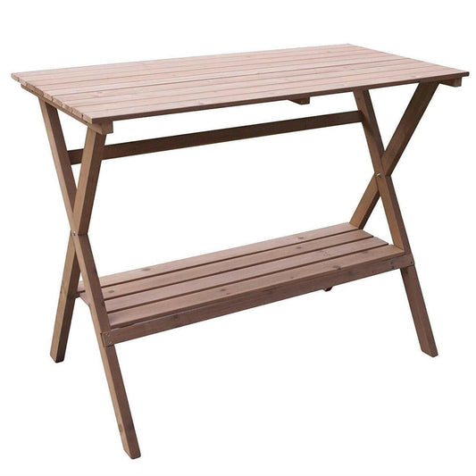 Indoor Outdoor Wood Potting Bench Garden Table with Lower Shelf - FurniFindUSA