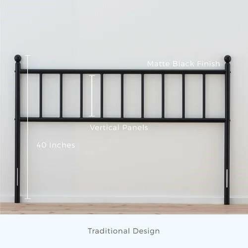 King size Traditional Farmhouse Headboard in Matte Black Metal Finish - FurniFindUSA