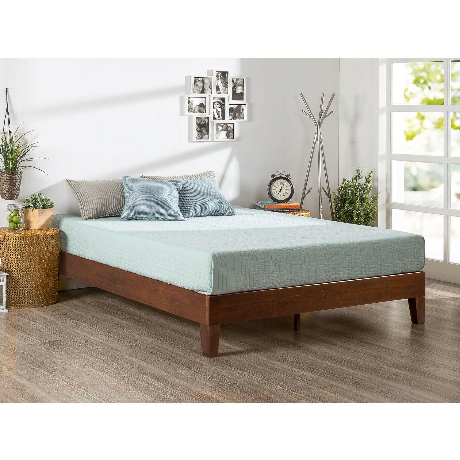 King size Low Profile Solid Wood Platform Bed Frame in Espresso Finish - FurniFindUSA