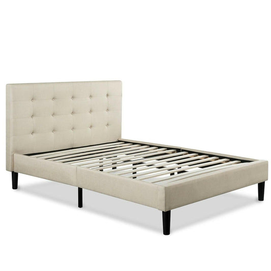 King size Taupe Beige Upholstered Platform Bed Frame with Headboard - FurniFindUSA