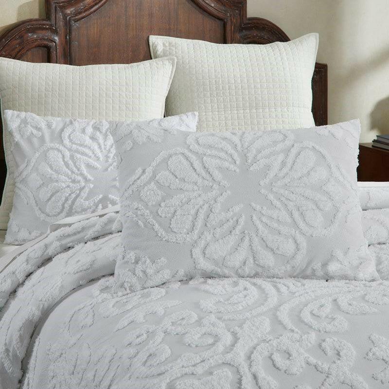 King Size 100-Percent Cotton Chenille 3-Piece Coverlet Bedspread Set in White - FurniFindUSA