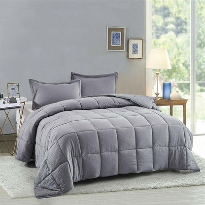 King Size Grey 3 Piece Microfiber Reversible Comforter Set - FurniFindUSA