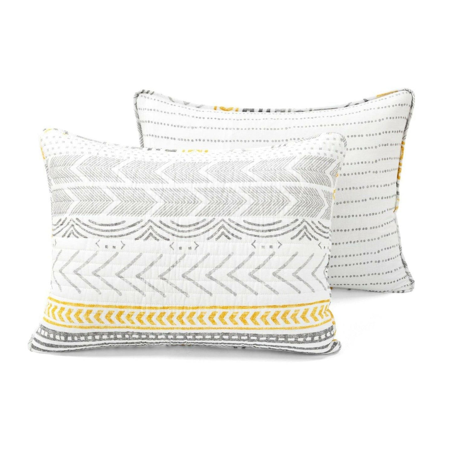 King Scandinavian Grey/Yellow/White Chevron Stripe Reversible Cotton Quilt Set - FurniFindUSA