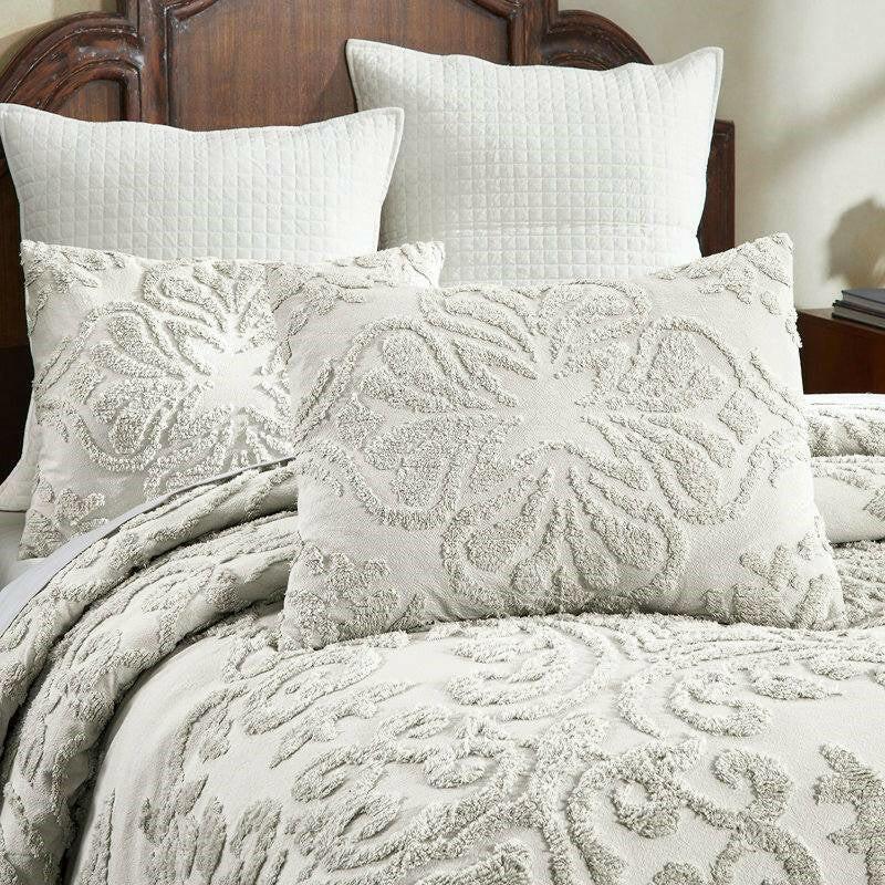 King Size 100-Percent Cotton Chenille 3-Piece Coverlet Bedspread Set in Ivory - FurniFindUSA