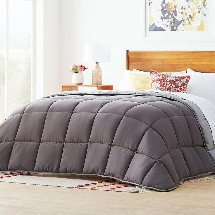 King Size All Seasons Plush Light/Dark Grey Reversible Polyester Down Alternative Comforter - FurniFindUSA