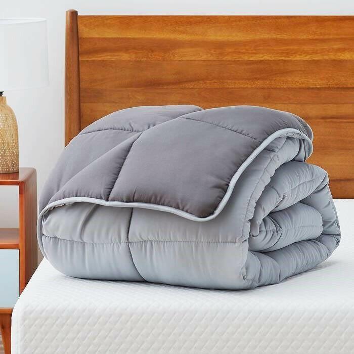 King Size All Seasons Plush Light/Dark Grey Reversible Polyester Down Alternative Comforter - FurniFindUSA